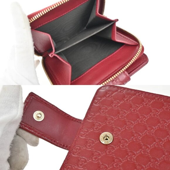 GUCCI Micro Guccissima GG Pattern Bifold Zipper Wallet Leather Red - Picture 11 of 12